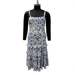 Robe midi à bretelles spaghetti à imprimé floral avec volants, robe tissée décontractée d'été - Product Image 1