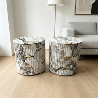 Table d'appoint moderne en marbre blanc naturel, table basse en marbre avec tiroir, meuble central pour salon, tables de chevet