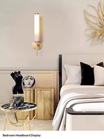 Applique Murale LED Post-Moderne Minimaliste en Cuivre Massif et Marbre pour Salle de Bain, Lumière Chaude 3000K, Contrôle par Interrupteur Mural, CRI Élevé 90, Idéale Hôtels