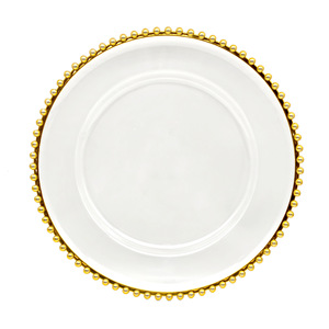 Assiettes en <span class=keywords><strong>plastique</strong></span> en gros en vrac <span class=keywords><strong>pas</strong></span> <span class=keywords><strong>cher</strong></span> 13 pouces Plaques acryliques à bord perlé en or clair pour mariage anniversaire Plaques de présentation en <span class=keywords><strong>plastique</strong></span> - Product Image 3