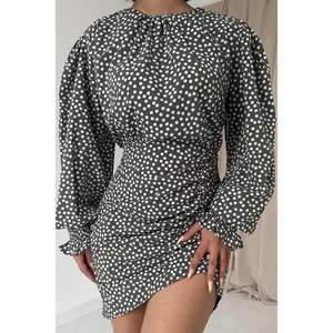 Robe fourreau kaki à pois, col rond, taille naturelle, respirante, à nouer, en tissu tissé, pour usage quotidien décontracté, vente en gros - Product Image 2