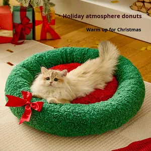 Hersteller Großhandel Solid Pattern Cross-Border Weihnachts serie Katzen nest Winter Warmes Haustier bett für Tiefschlaf - Product Image 2