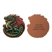 Pièce de monnaie en cuivre découpée sur mesure, motif dragon, 1 once, cuivre 999, relief 3D, médaillon fantaisie héraudique, souvenir pour collectionneur, cadeau