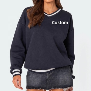 Personalizzare all'ingrosso la fabbrica di abbigliamento di vendita calda manica lunga maglione donna Oversize Casual Street Wear maglione con scollo a V <span class=keywords><strong>felpe</strong></span> - Product Image 1