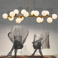 ENSEMBLE Style nordique or boule de verre redémarrage chambre lustre Branches décoration pour salon haricots magiques lampes suspendues