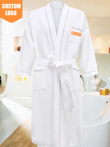 Xinbailong Hotel di lusso pantofole bianche <span class=keywords><strong>Set</strong></span> <span class=keywords><strong>asciugamani</strong></span> <span class=keywords><strong>e</strong></span> <span class=keywords><strong>accappatoi</strong></span> accappatoio Waffle accappatoio con Logo ricamato per Spa dell'hotel - Product Image 4