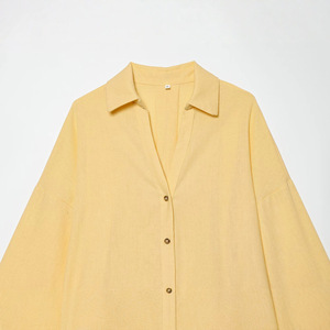 <span class=keywords><strong>Blusa</strong></span> de Algodón Básica para Mujer, Corte Holgado, Color Sólido, Cierre de Botones, <span class=keywords><strong>Manga</strong></span> Ancha, Cuello Camisero - Product Image 3