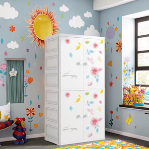 ארון בגדים לילדים עם ציורים 60x38x135 ס\"מ, ארון אחסון מפלסטיק עם דלת כפולה לתינוקות, תא תלייה, ארון בגדים לבית/חדר שינה לבנות - Product Image 6