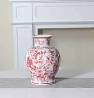Vase en porcelaine chinoise à motif de dragon antique Urne de sol en céramique rouge vintage de style Art déco pour collection décorative