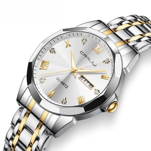 Reloj de Cuarzo de Lujo para Hombre, Clásico con Números Romanos, Esfera con Detalles de Diamantes, Correa de Acero Inoxidable de Dos Tonos, Calendario, Reloj de Negocios para Hombre - Product Image 3