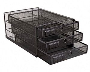 Desk Organizer with <b>Drawer</b> Wire Mesh Desk Organizers Tray Paper Sorter <b>File</b> Stand Storage Letter A4 Paper Office Accessories - Product Image 4