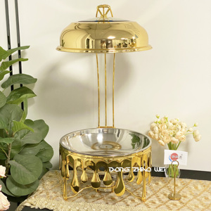 Yeni varış 8L altın yuvarlak reşo çanak asılı büfe yemek ısıtıcısı düğün için Catering lüks Chaffing porselen yemek seti restoran - Product Image 6