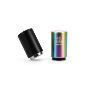 Ensemble d'ouvre-bouteilles magnétiques portables à poussoir, en acier inoxydable, noir et irisé, marque DB, design rond moderne, lot de 2 - Product Image 1