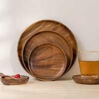 Assiette de service ronde en bois d'acacia massif, style nordique, vente chaude, en gros, pour aliments et fruits
