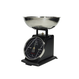 Bilancia da Cucina Vintage in Acciaio Inossidabile Nero Opaco, Capacità 2kg, Analogica con Ciotola Inclusa - Product Image 1