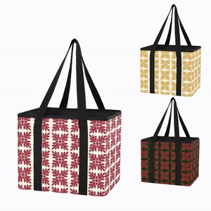 Hawaiian Ulu Leaf Print Custom Logo Outdoor Picnic Basket Shopping Bag Foldable Handle Bin Grocery Storage Bag with Handle - Product Image 1