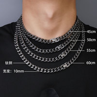 Cadena de Eslabones de 10 mm de Acero Inoxidable con Baño de Plata Negra, Collar Informal/Deportivo Unisex de 18/20/22/24 Pulgadas