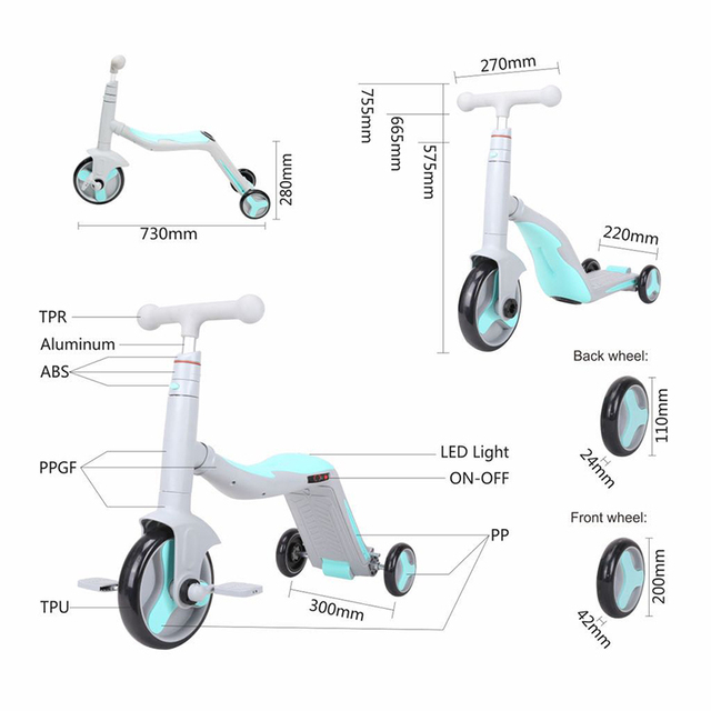 Rotating 3 in 1 Flexible Reversible 3 Big Wheel Portable Cheap Multi Functional With Seat for Children Kids Kick Foot Scooters
