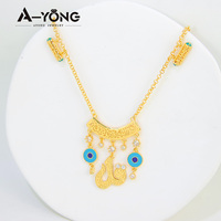 Collier Œil Turc en Cuivre Plaqué Or 18K Style Dubaï, Design Unique, Pendentif Classique avec Mots Arabes pour Femme