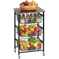 Carro de servicio de 4 niveles, cestas de almacenamiento de frutas, estante para carrito de alimentos de isla Industrial con asa, carros de almacenamiento rodantes