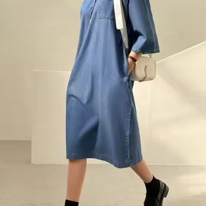 Nouvelle Robe Midi Décontractée en Jean pour Femme, Coupe Trapèze, Style Bohème, Patchwork Tissé, Épaules Tombantes, Capuche, Respirante, Écologique et Lavable - Product Image 2