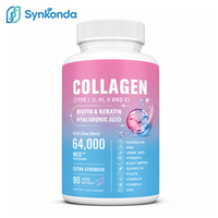Marca Privada OEM, Complejo Multicolágeno I II III V X, Biotina, Queratina, 64000MCG, Ácido Hialurónico, Venta al por Mayor, 90 Cápsulas Vegetales