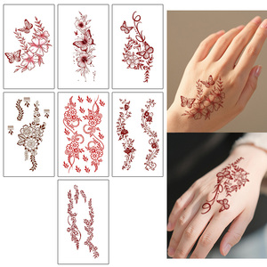 Autocollant <span class=keywords><strong>de</strong></span> <span class=keywords><strong>tatouages</strong></span> temporaires colorés mystique élégant tatouage au henné fleur rouge tatouage étanche pour visage bras jambe - Product Image 1