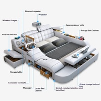 Mehrfarbiges Italienisches Design Kingsize Modernes Lederbett mit Stauraum Intelligente Massage- & Projektionsfunktionen