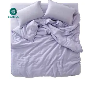 Color personalizado al por mayor francés naturaleza juego de cama de lino funda nórdica estilo lavado a la piedra sábana bajera funda de almohada