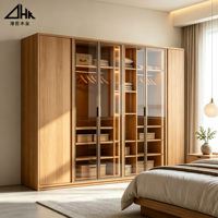 Armoire en bois avec porte vitrée, éclairage LED, tiroir, tringle de suspension et grand espace de rangement pour chambre à coucher