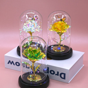 TC 24K oro rosa en cúpula de cristal para mujeres mamá Día de San Valentín Día de la Madre Regalos DIY adornos flores rosas artificiales - Product Image 6