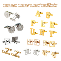 Boutons de manchette creux 3D en forme d'alphabet, gravables, en métal, pour manchettes à revers, décorations de costume de luxe léger, ornement en alliage pour gentleman, adaptés