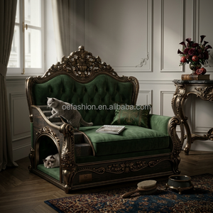 Cama de Lujo para Mascotas de Dos Niveles, Estilo Rococó Francés, en Terciopelo, para Hotel |   Sofá para Gatos de Madera Maciza Hecho a Medida con Espacio para Dormir |   Equipo de Mobiliario Comercial OEM - Product Image 4