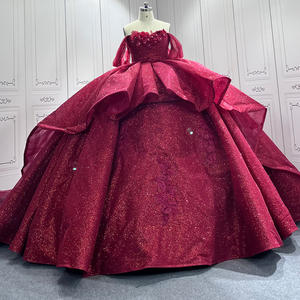 For LSMU09 Vintage Bling Burgundy Pleats Floor-Length Ball Gown Quinceanera Party Crystal Beading <b>Appliques</b> Embroidery - Product Image 1