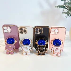 TikTok yeni kaplama yıldız astronot Iphone14 için katlanır Stand PhoneCase 13 12 11 Pro Max XR XS 7 8 artı Lens koruma yumuşak kapak