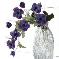 Fleur artificielle en soie flocquée, aspect naturel, 3 têtes d'anémones, pour décoration intérieure, fleurs artificielles, arrangement floral de mariage