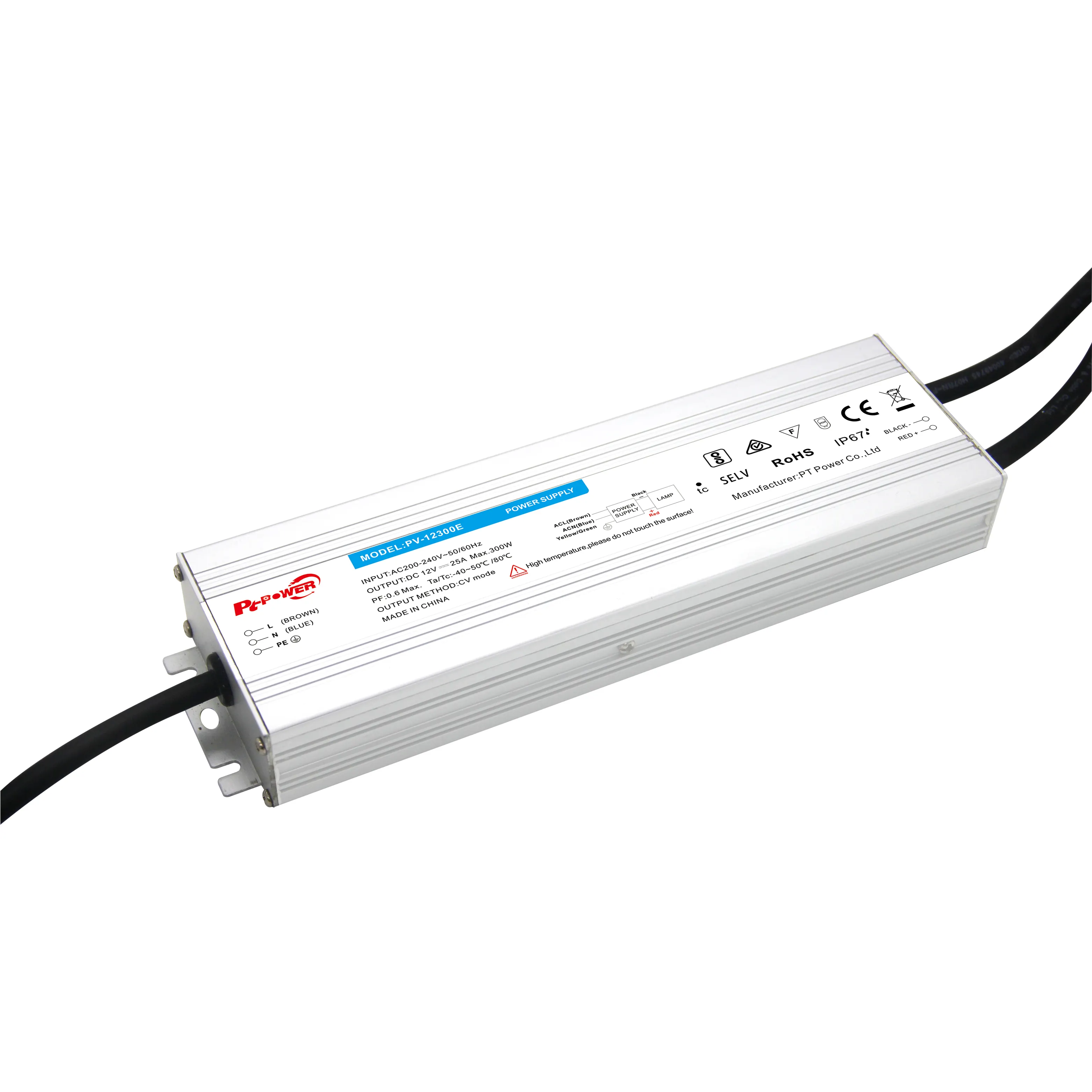 AC 220-240V à DC 12V/24V EMC haute efficacité 100W-400W étanche IP67 LED alimentation tension constante Led pilote