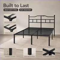 Modernes Minimalistisches Plattformbettgestell Einzelgröße Mattschwarzes Metall mit Geometrischem Kopfteil für Studio-Apartments
