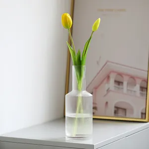 Toptan modern dikey desen mini altın yüzük küçük ağız cam çiçek vazo