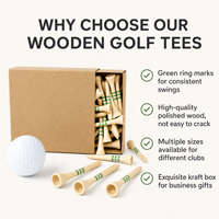 Tees de golf en bois naturel imprimés avec logo anneau vert, tees de golf en bois stables, tees de golf réutilisables pour l'entraînement, vente en gros en vrac