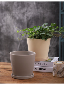 Pots de plantes vintage en céramique, Design simple et respirant pour décoration de jardin, <span class=keywords><strong>poterie</strong></span> avec plateaux, 8 pièces - Product Image 4