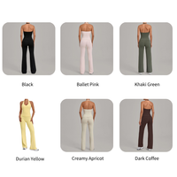 NCLAGEN Ensemble deux pièces uni pour femme, haut dos nu sans manches et pantalon évasé taille en V rehausseur de hanches, idéal pour le sport, le yoga et le fitness