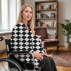 Manta Poncho de Forro Polar para Silla de Ruedas con Broches, Largo hasta la Rodilla, Lavable a Máquina - Product Image 1