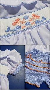 Robe en coton à carreaux bleus style vintage pour petites filles, col Peter Pan, broderie à la main - Product Image 4