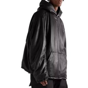 Sudadera con Capucha Personalizada de Estilo Urbano, Hombros Caídos, Sin Cordones, Estilo Holgado, Chaqueta de Cuero PU, Sudadera con Capucha para Hombre - Product Image 4