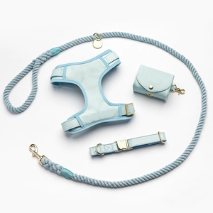 パーソナライズされた調整可能なPUレザーペットカラーハーネスとロープリーシュ犬の首輪セット - Product Image 3