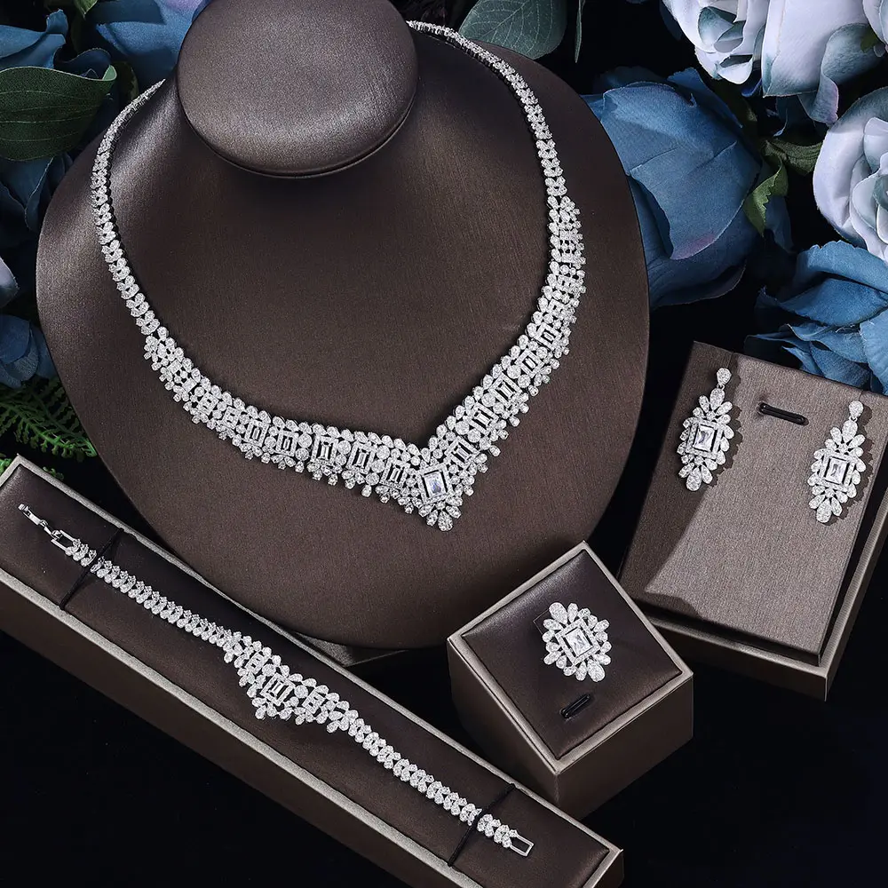 Saudi Arabia Luxury Fashion Square zircon ring bracelet set women's wedding engagement Jewelry Set