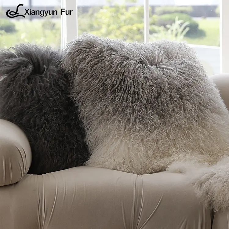 Multi Color Bedroom Living Room Natural Fluffy Pillow Fur Decor Real Mongolian Fur Pillow