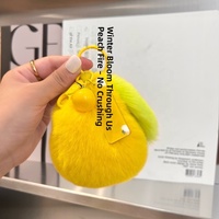 Porte-clés en fourrure de lapin Rex mignon avec pompon non aplatis, style campagnard américain, fabriqué en Chine - Pendentif pour sac à dos, cadeau tendance, breloque