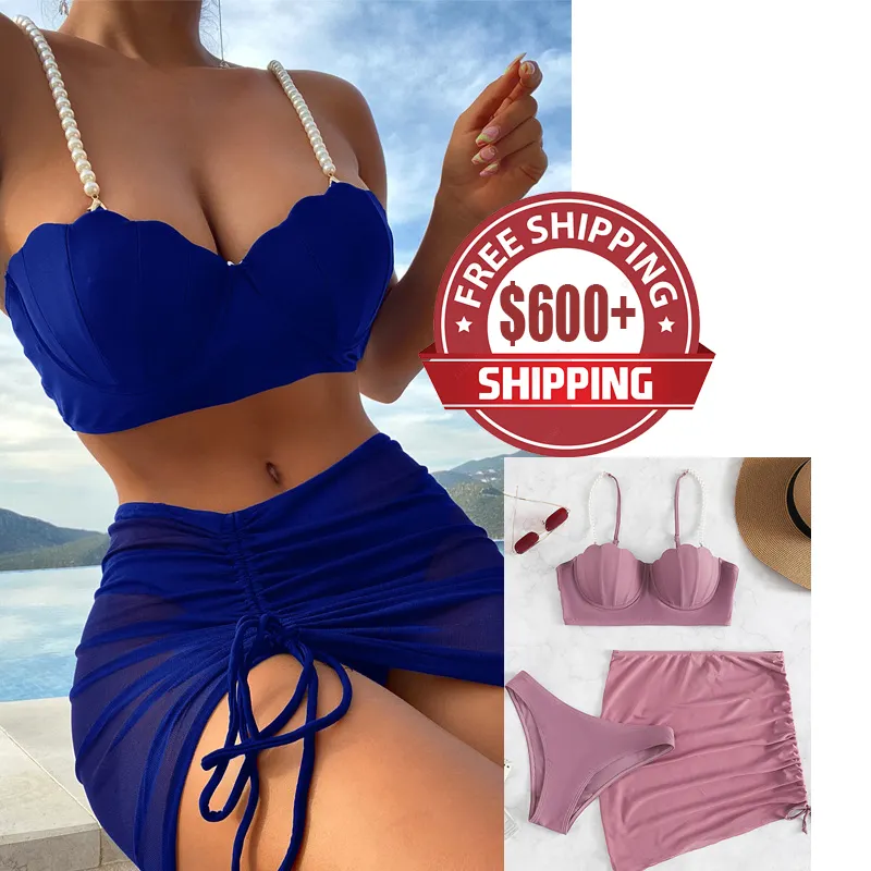Sexy Shell Swimsuit 3 piece Dress Bikini Set Triangle Micro Bikini String Halter Swimwear Women Low Waist Bathing Suit